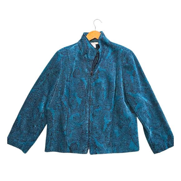 Dressbarn Woman's Size Large Teal Color Textured Lt. Weight Unlined Jacket R8 - Picture 6 of 8